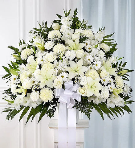 Heartfelt Sympathies White Funeral Standing Basket PA-102