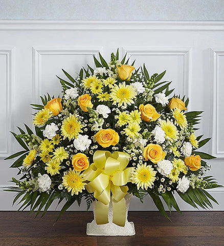 Heartfelt Tribute™ Yellow Floor Basket Arrangement PA-105